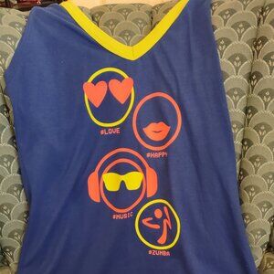 Halter tank top size Medium. Blue w/vibrant orange &lime. EUC
